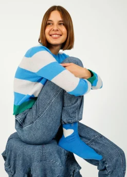 Jumper 1234 JU Contrast Stripe Crew in Sky, Fog, Emerald