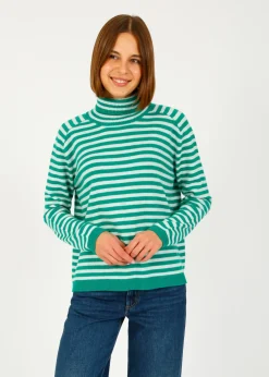 Jumper 1234 JU Narrow Stripe Roll Collar in Emerald