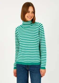 Jumper 1234 JU Narrow Stripe Roll Collar in Emerald