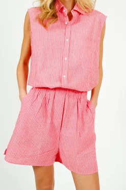 PARK Resort Sleeveless Shirt Pink u0026 Red Stripe