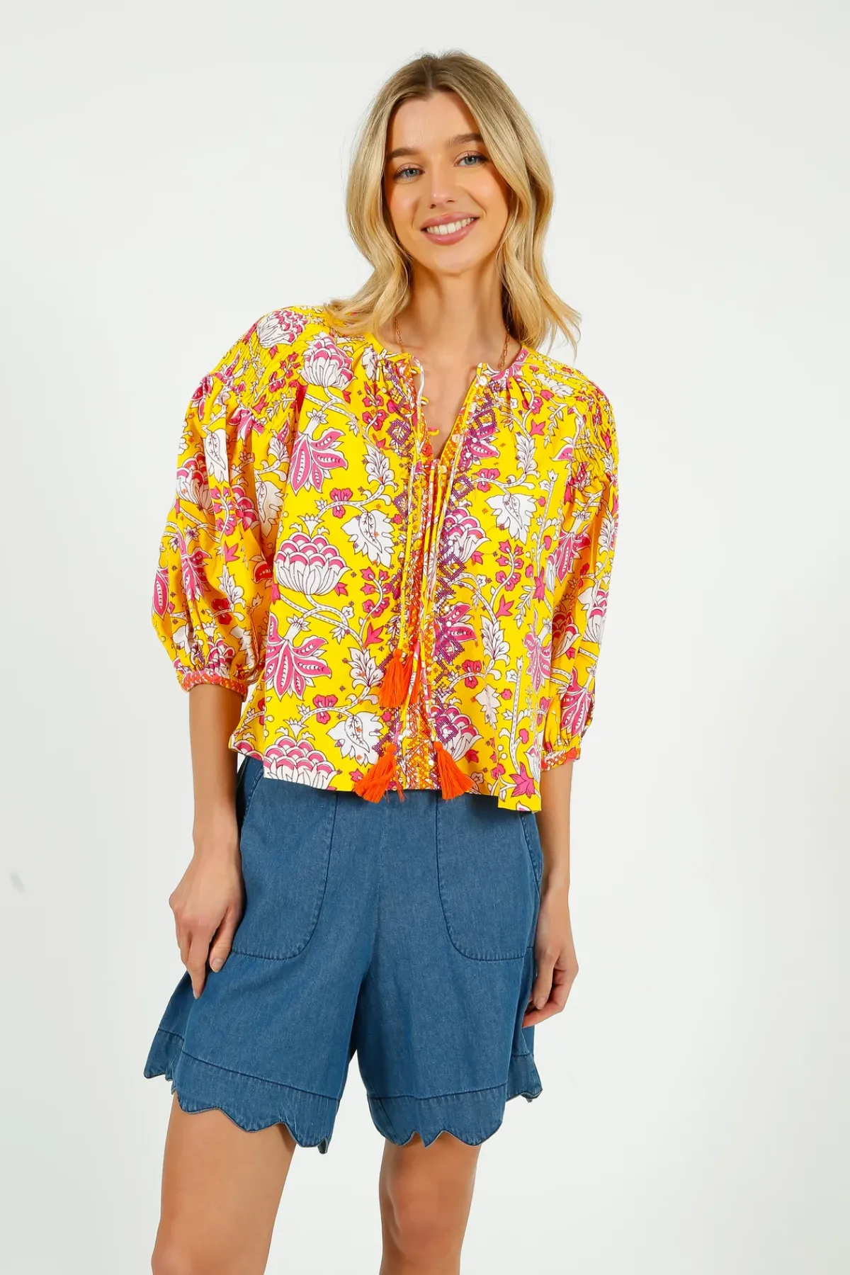Place Du Soleil PDS 333 Embroidered Blouse in Yellow