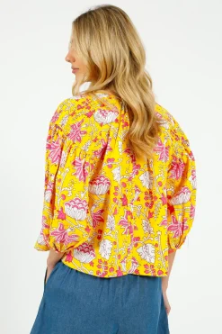 Place Du Soleil PDS 333 Embroidered Blouse in Yellow