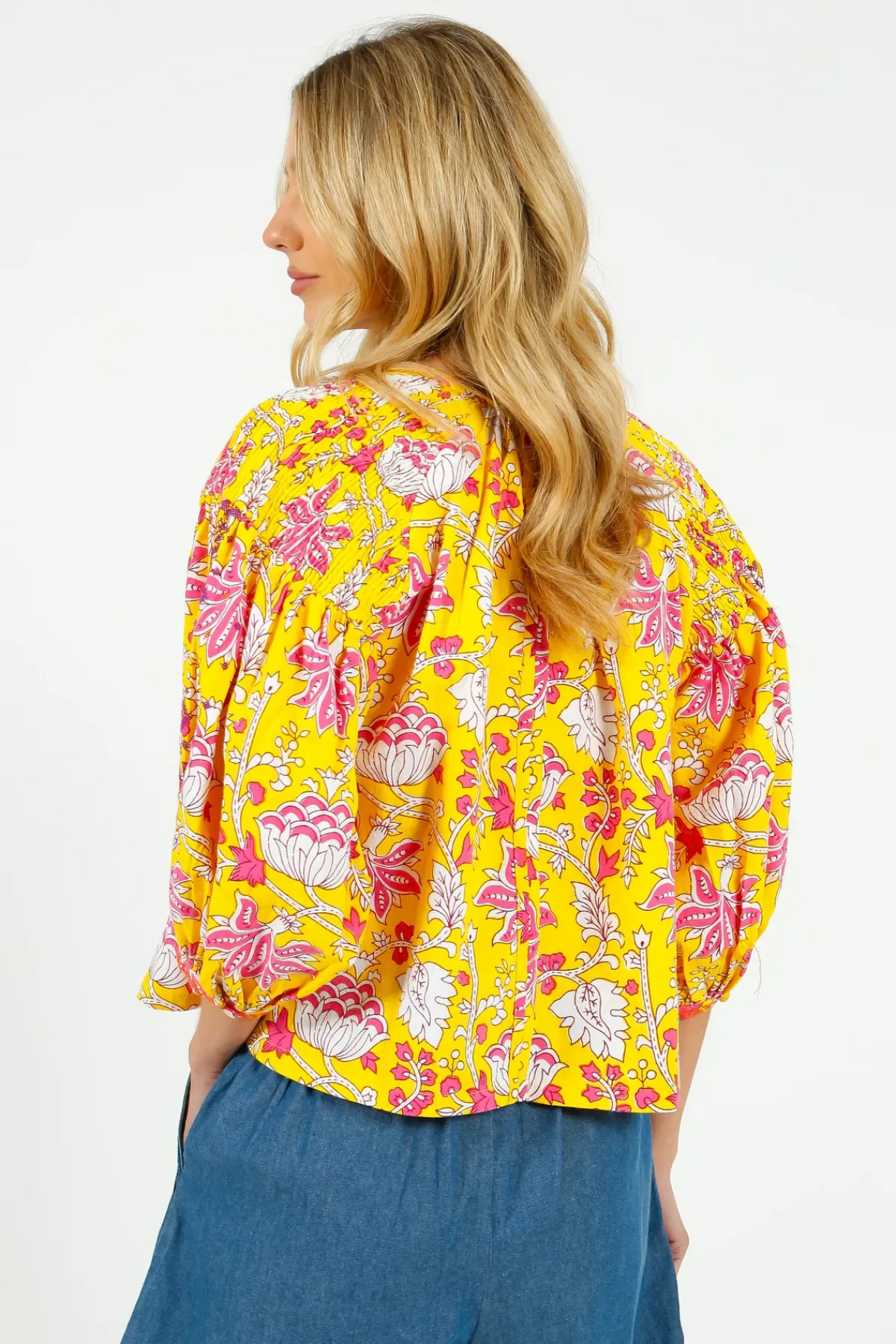 Place Du Soleil PDS 333 Embroidered Blouse in Yellow