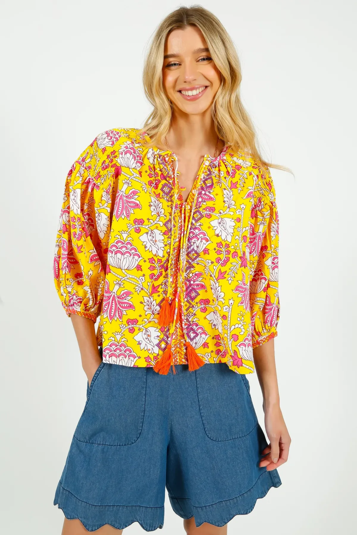 Place Du Soleil PDS 333 Embroidered Blouse in Yellow