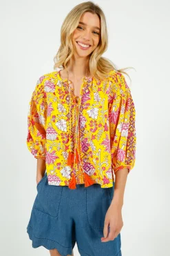 Place Du Soleil PDS 333 Embroidered Blouse in Yellow