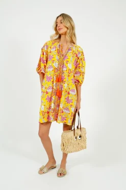 Place Du Soleil PDS 334 Embroidered Dress in Yellow