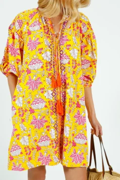 Place Du Soleil PDS 334 Embroidered Dress in Yellow