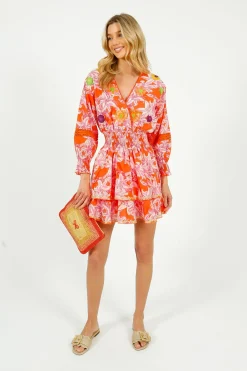 Place Du Soleil PDS 423 Lelies Short Dress in Orange, White