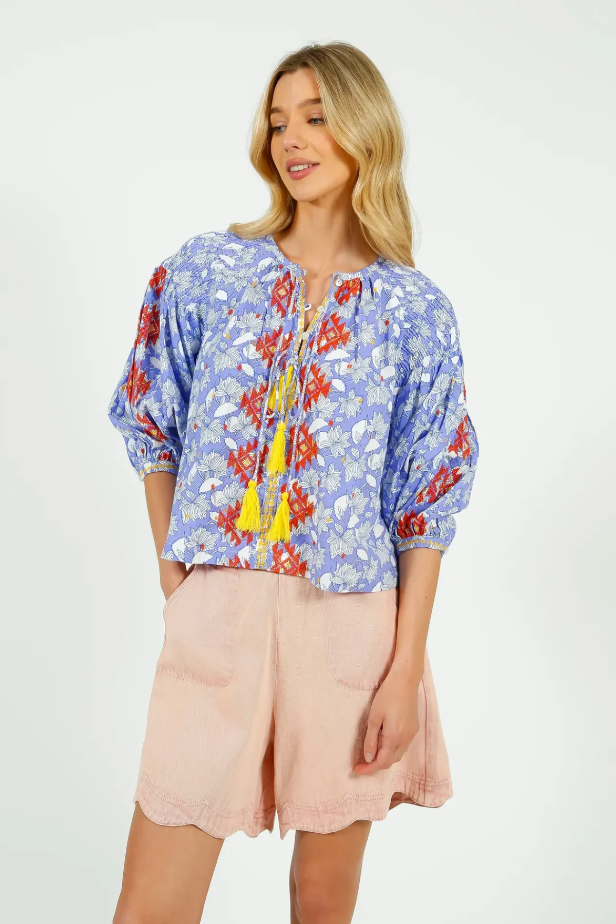 Place Du Soleil PDS 327 Lila Print Blouse with Orange Emb