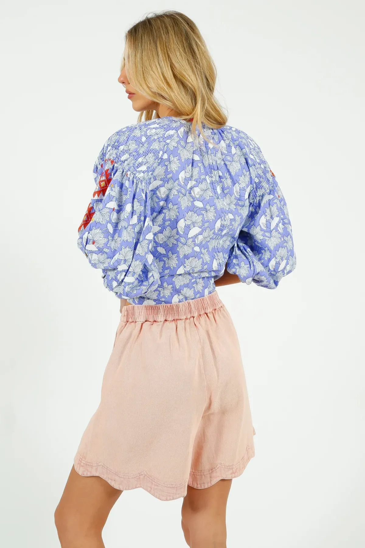 Place Du Soleil PDS 327 Lila Print Blouse with Orange Emb