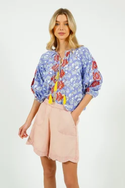 Place Du Soleil PDS 327 Lila Print Blouse with Orange Emb