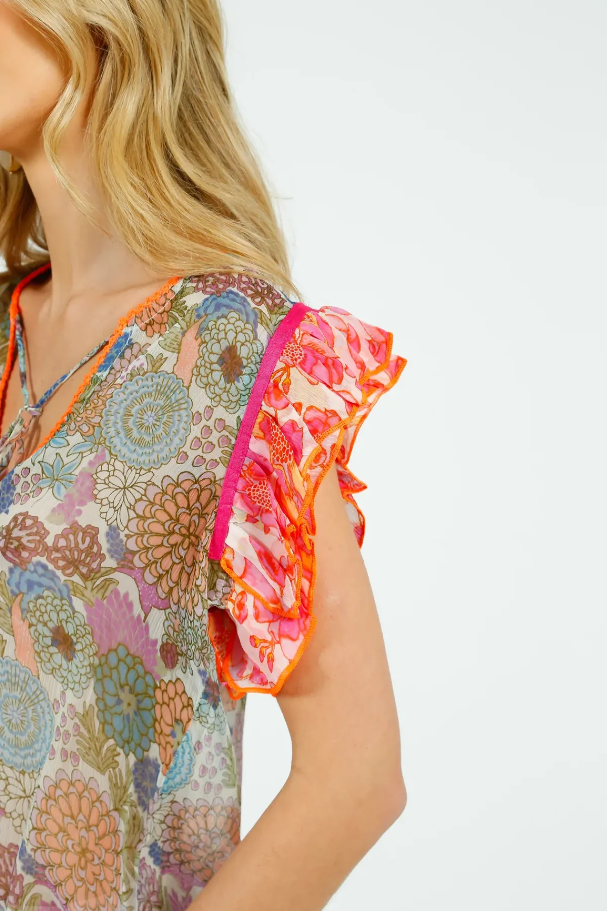 Place Du Soleil PDS 427 Rosa Frill Top in Green, Blue