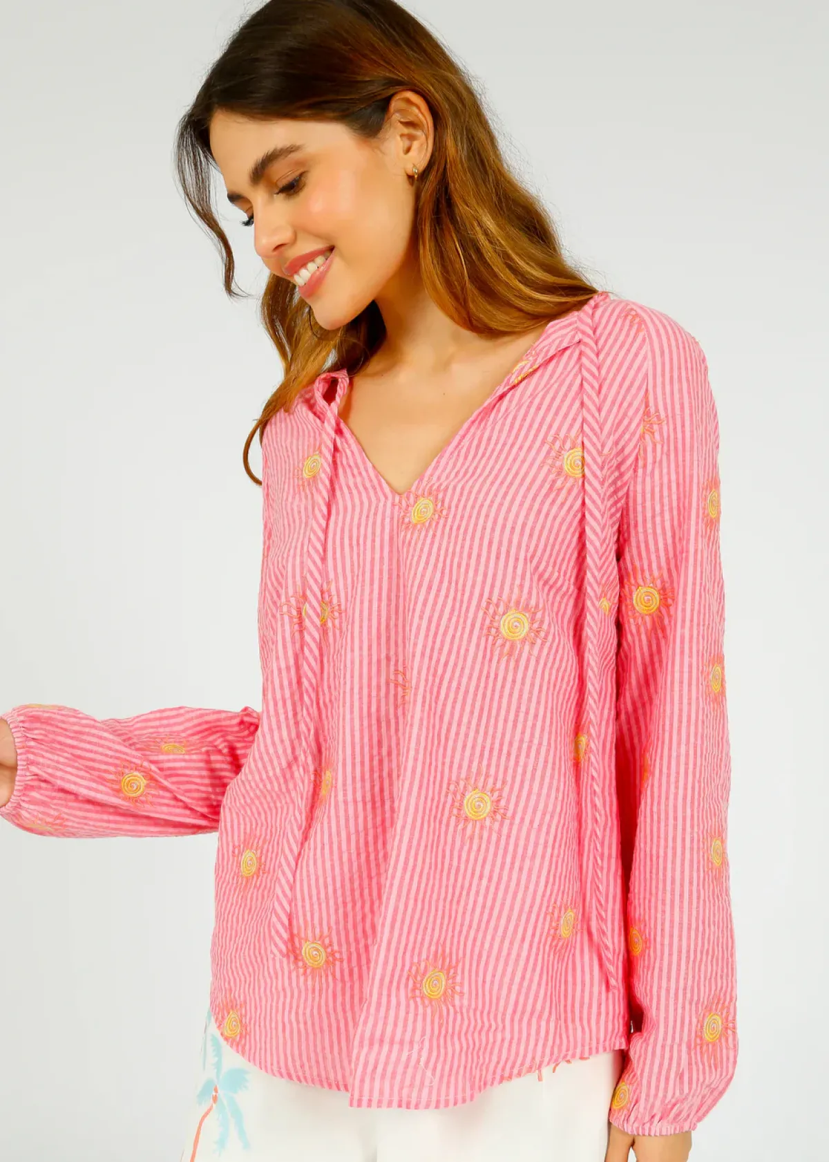 Primrose Park PP Fleur Top in Wavy Sun Emb Pink