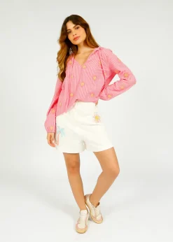 Primrose Park PP Fleur Top in Wavy Sun Emb Pink