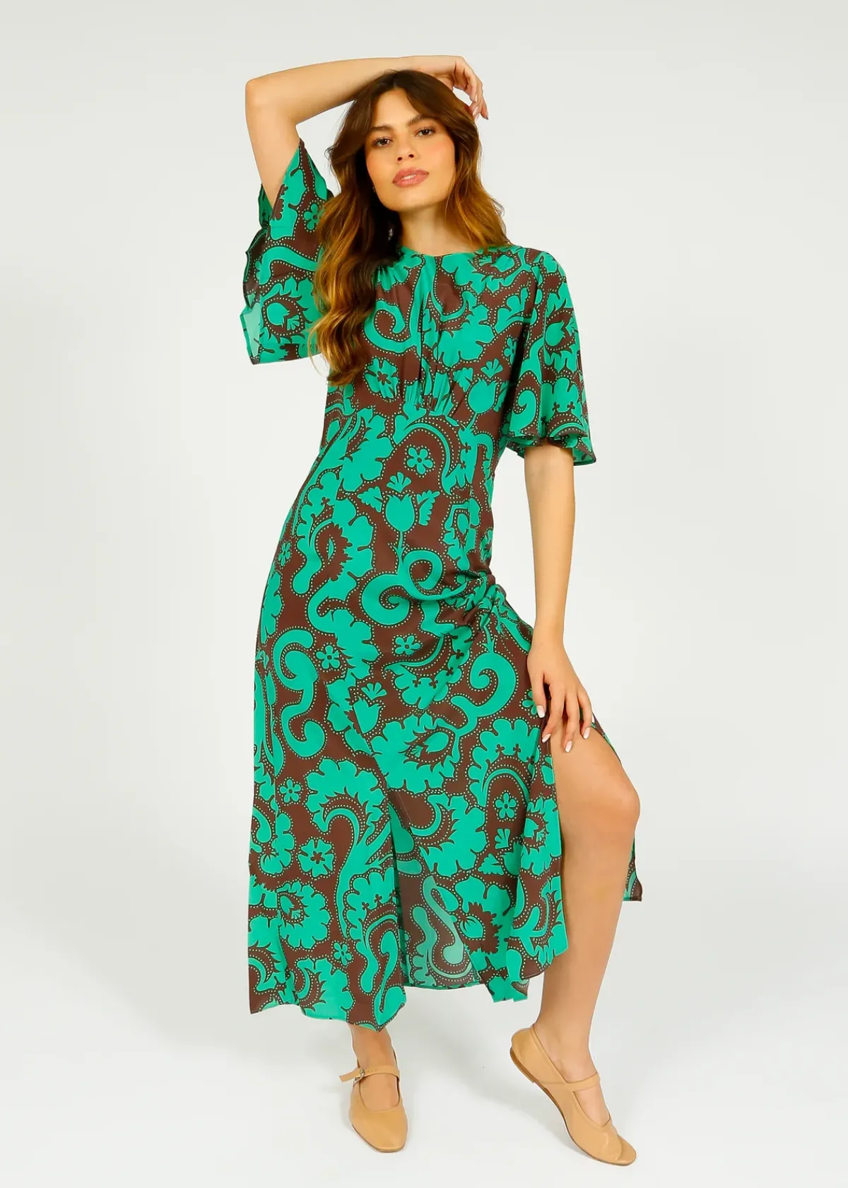 Primrose Park London PPL Gini Dress in Griccia 01 Green Floral