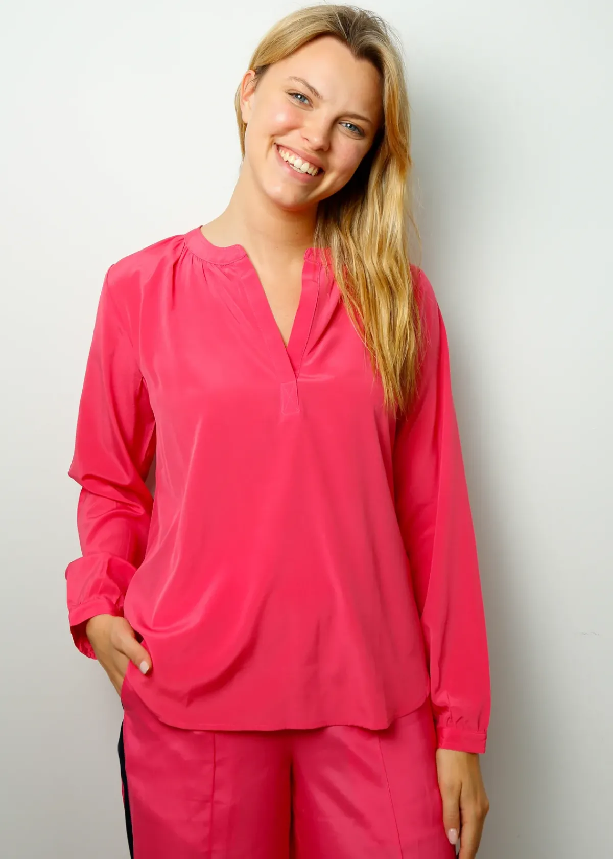 Primrose Park London PPL Sandy Silk Shirt in Hot Pink