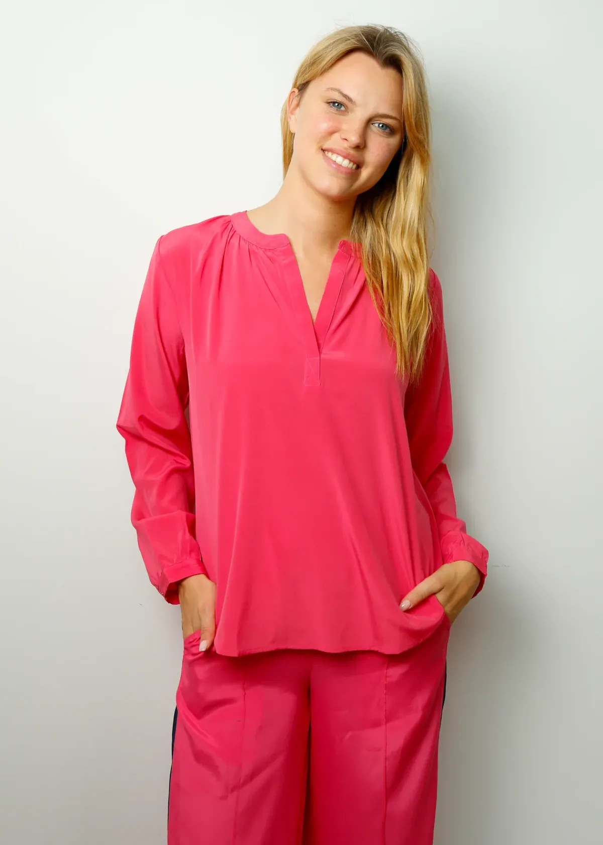 Primrose Park London PPL Sandy Silk Shirt in Hot Pink