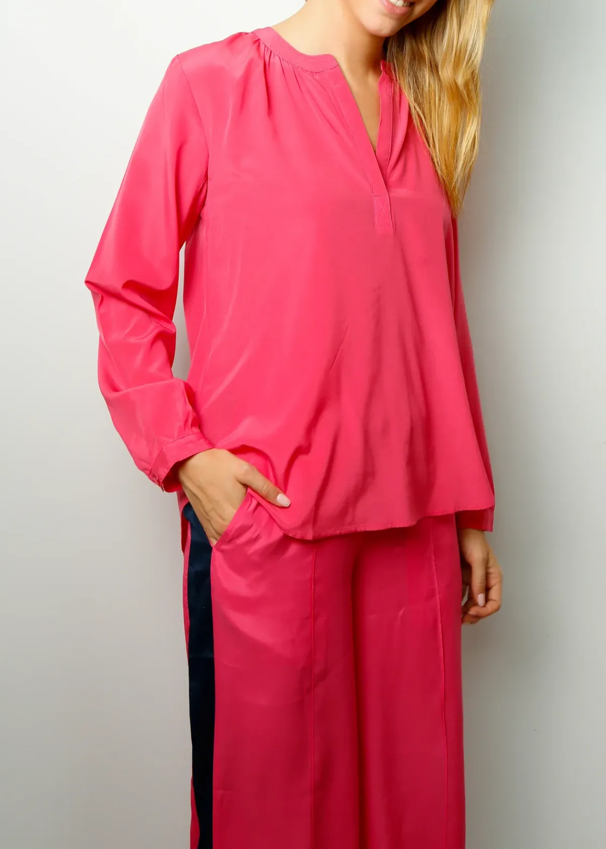 Primrose Park London PPL Sandy Silk Shirt in Hot Pink