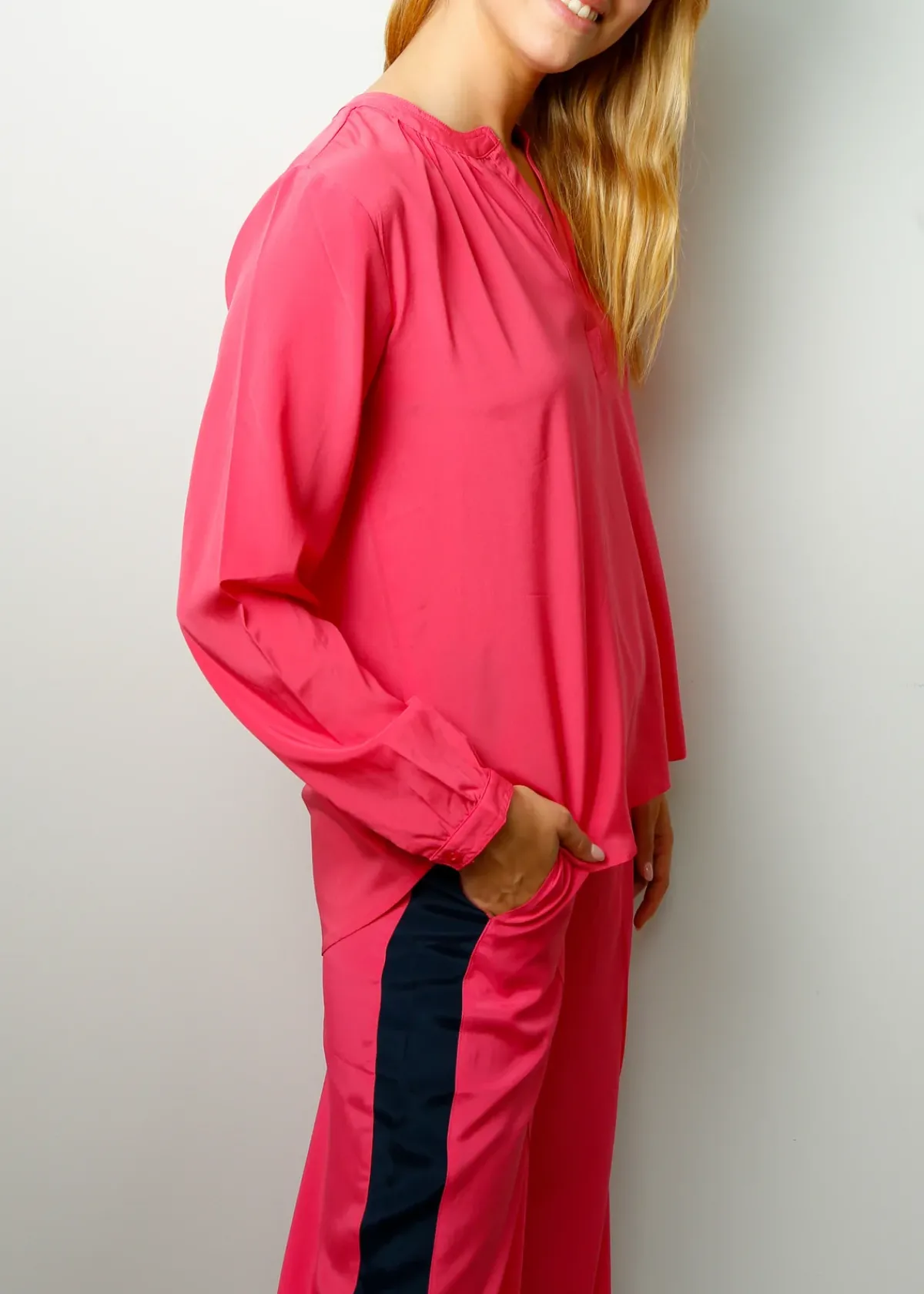 Primrose Park London PPL Sandy Silk Shirt in Hot Pink