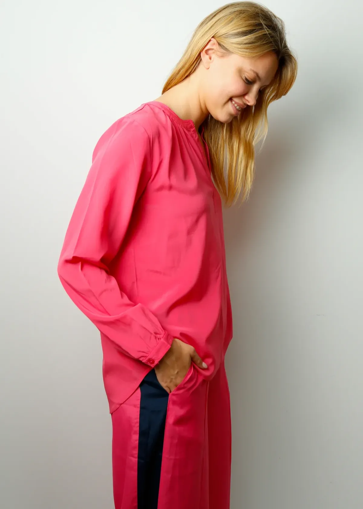 Primrose Park London PPL Sandy Silk Shirt in Hot Pink