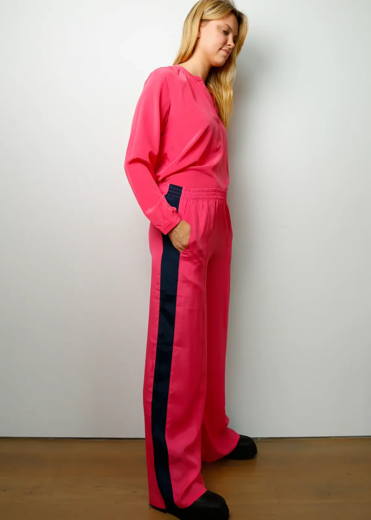 Primrose Park London PPL Sandy Silk Shirt in Hot Pink