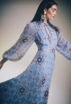 Rixo Aero Dress in Floral Wave Blue
