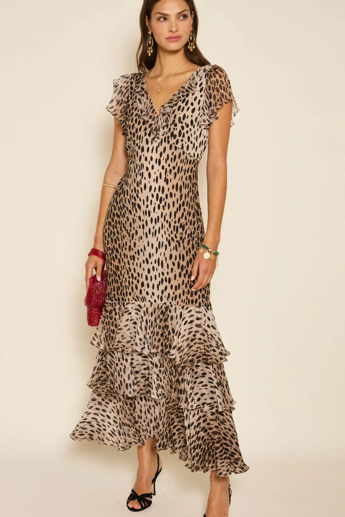 Rixo Amelle Dress in Antelope Spot Black