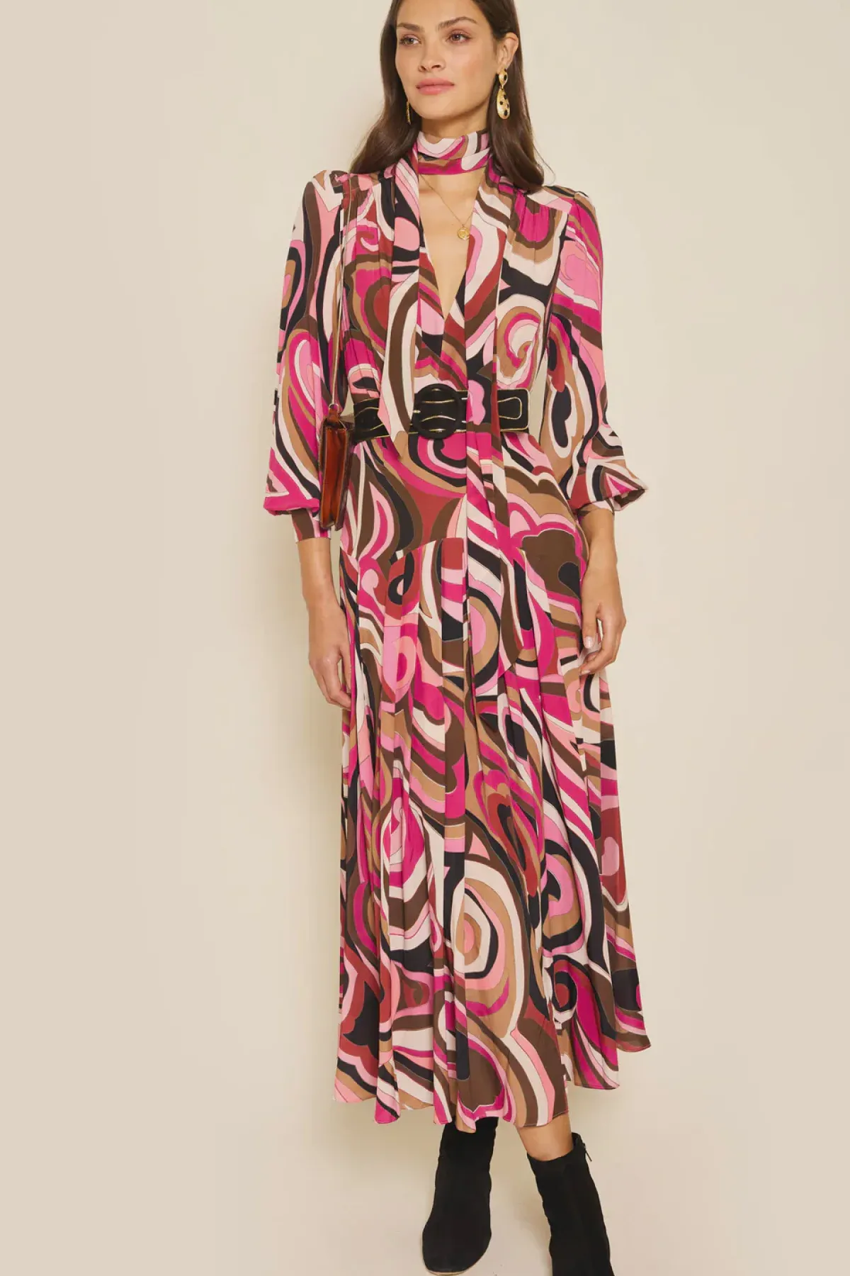 Rixo Marigold Dress in Marble Pink