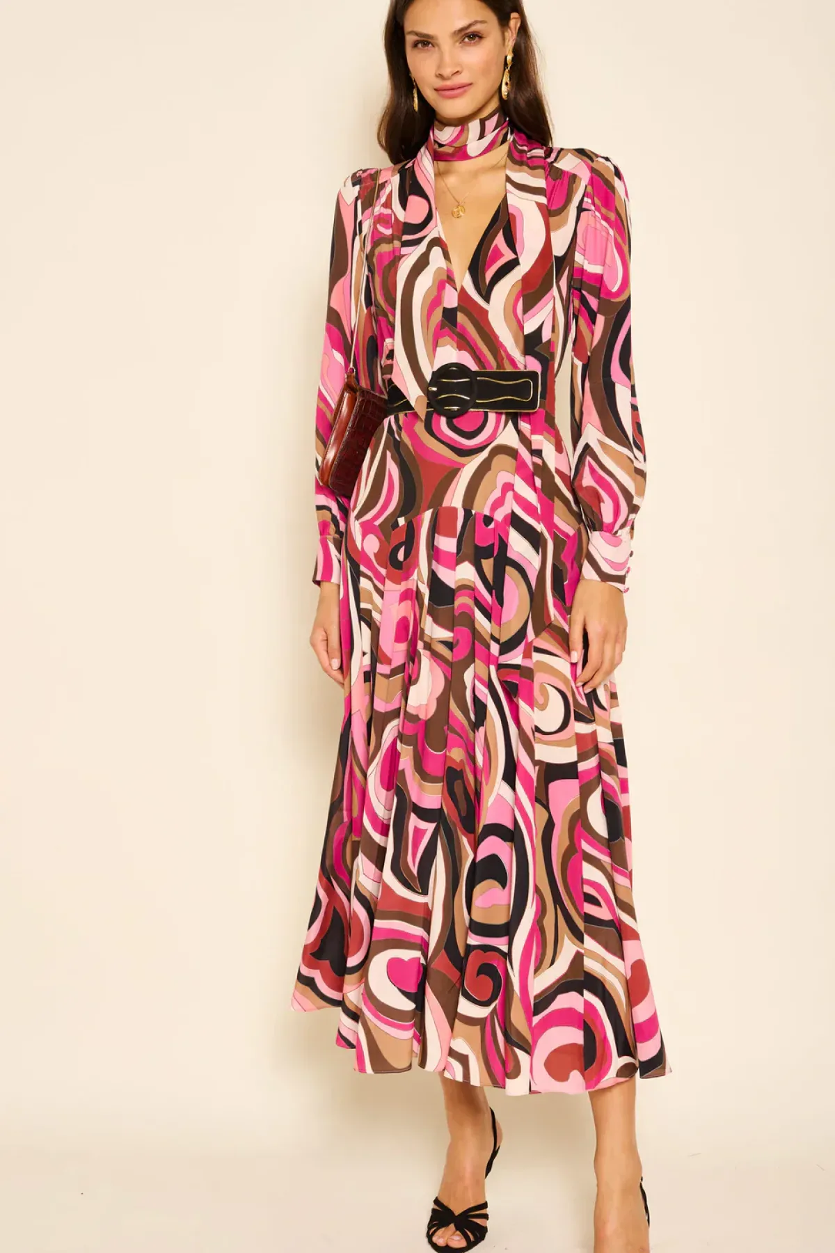 Rixo Marigold Dress in Marble Pink