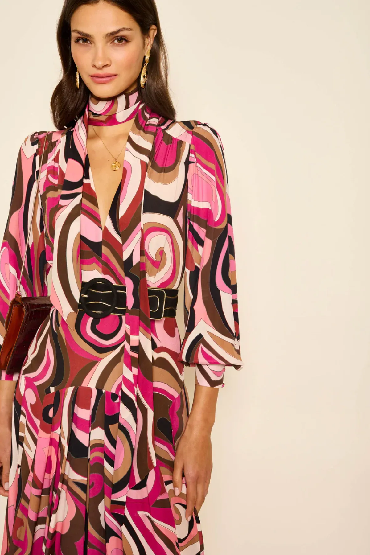 Rixo Marigold Dress in Marble Pink
