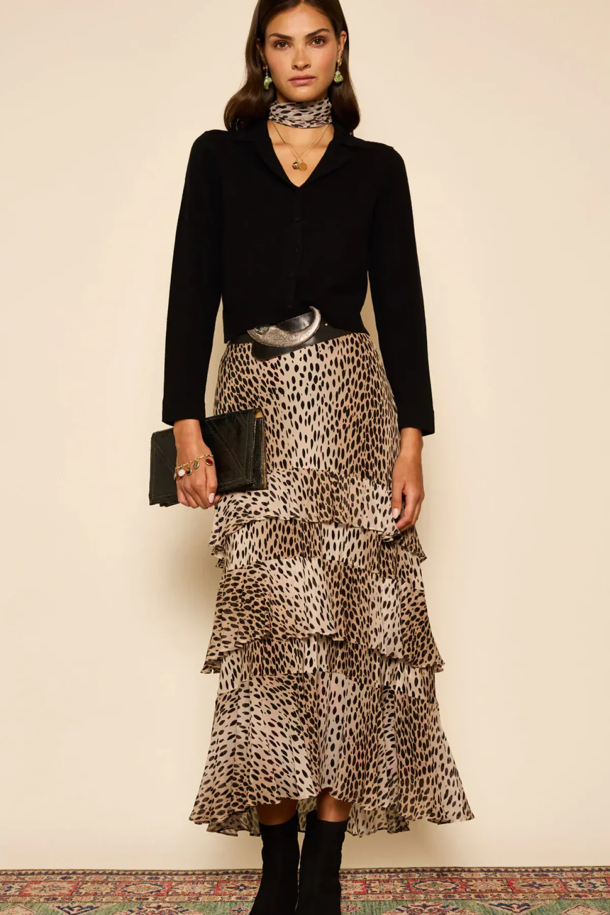 Rixo Preslee Skirt in Antelope Spot Black