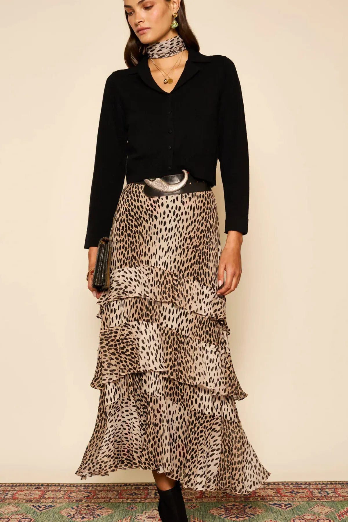 Rixo Preslee Skirt in Antelope Spot Black