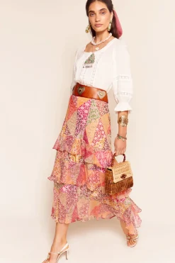 Rixo Preslee Skirt in Patchowork Blush