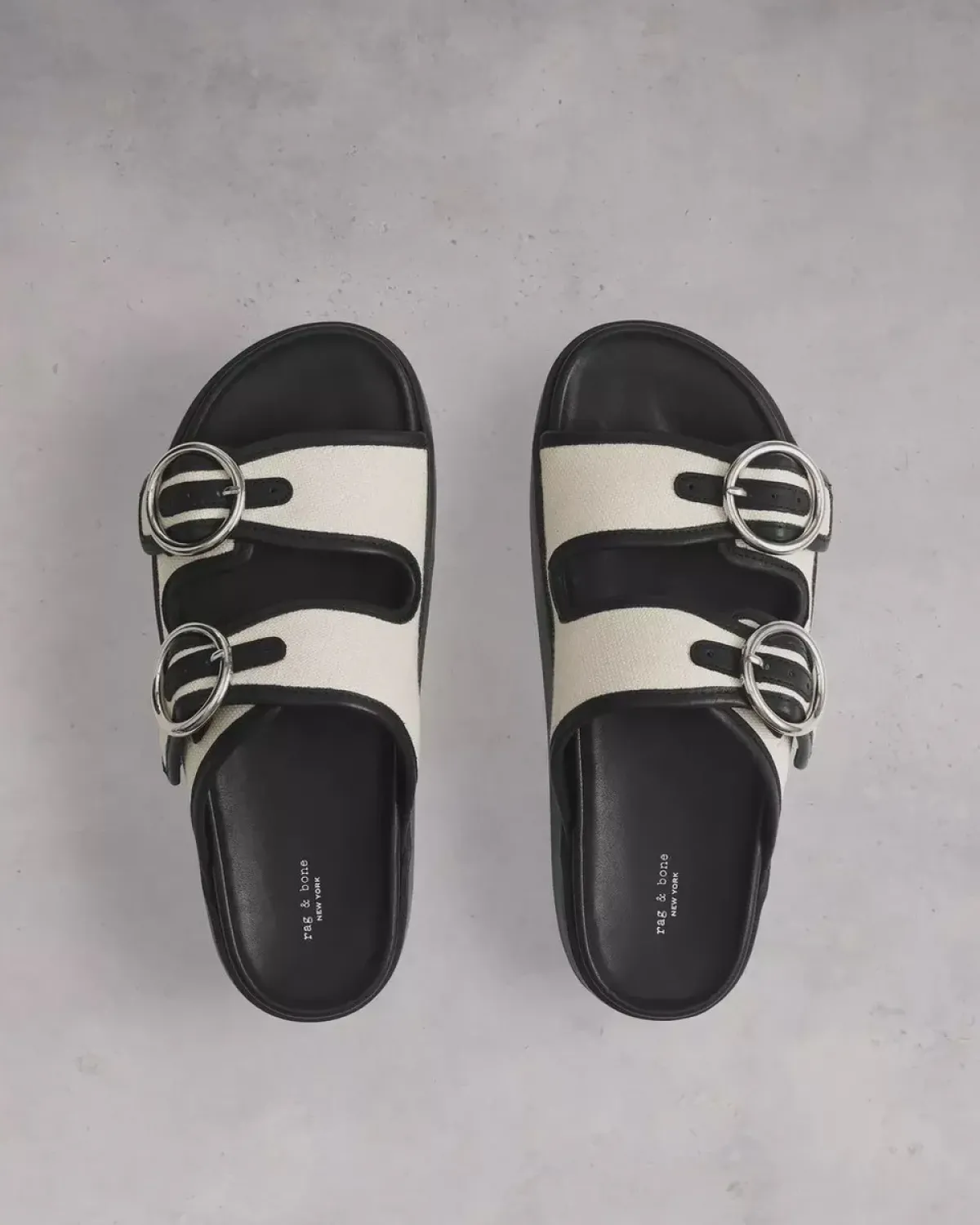 Rag u0026 Bone Ru0026B Geo Buckle Platform Slide in Antique Black, White