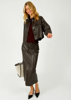 Rag u0026 Bone Ru0026B Rayne Faux Leather Midi Skirt in Dark Brown