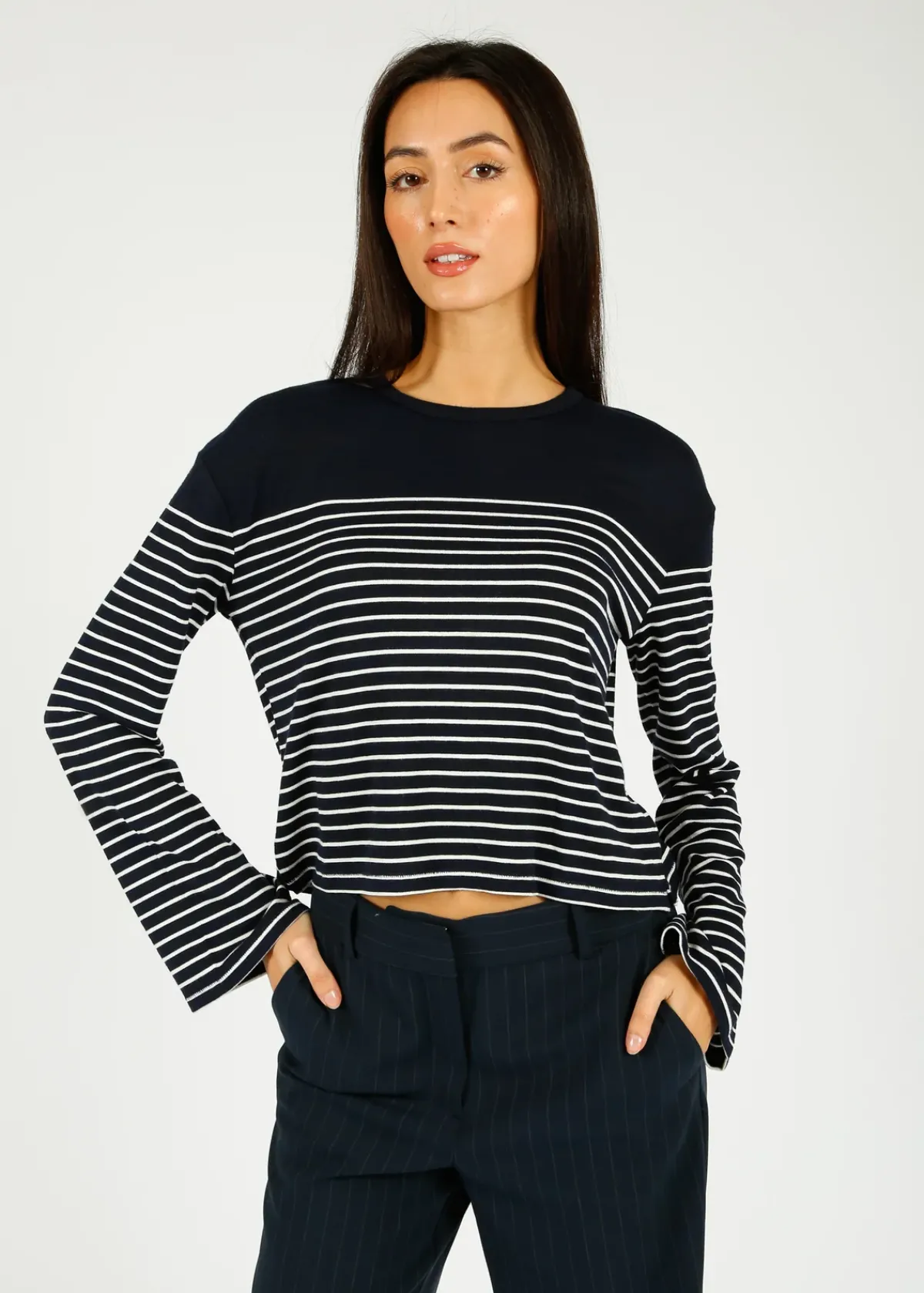 Rag u0026 Bone Ru0026B The Knit Boxy Stripe in Navy, Ivory