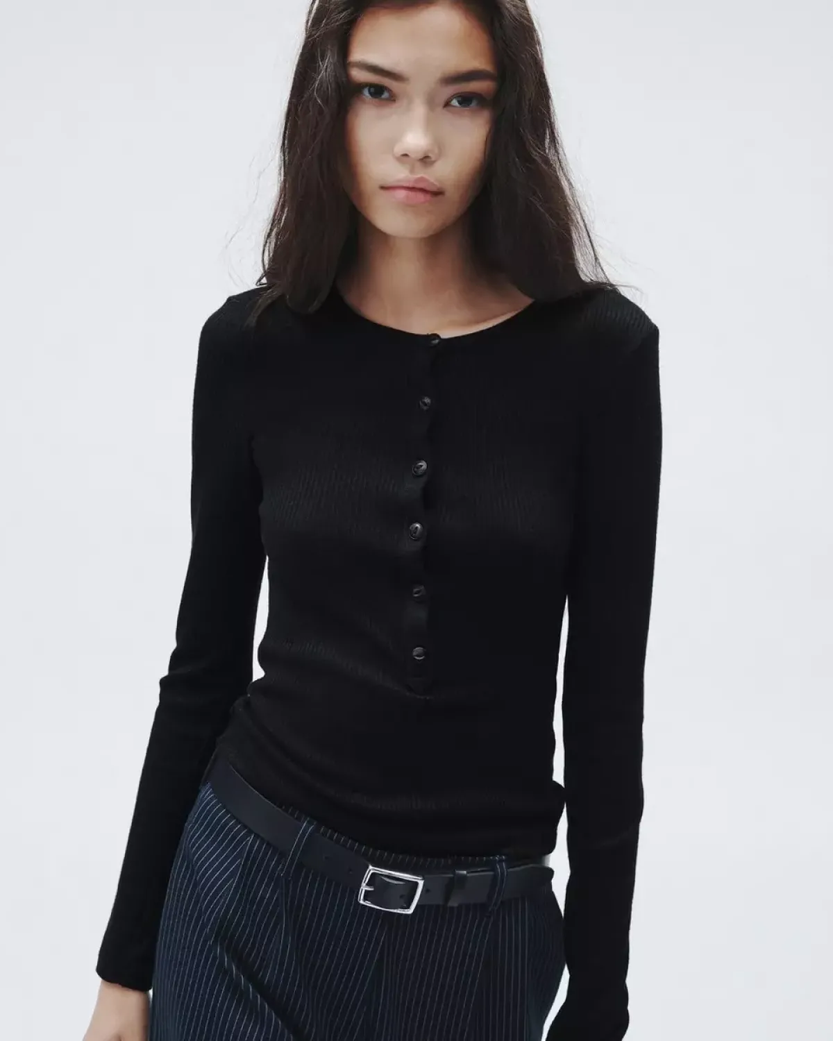 Rag u0026 Bone Ru0026B The Knit Rib Henley in Black