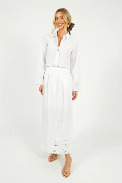 Selected Femme SLF Dahlia Broiderie Ankle Skirt in White