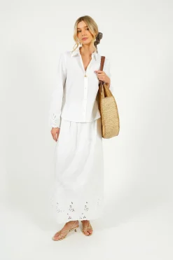 Selected Femme SLF Dahlia Broiderie Ankle Skirt in White