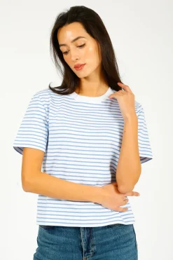 Selected Femme SLF Essential SS Boxy Striped Tee in Cornflower, White
