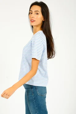 Selected Femme SLF Essential SS Boxy Striped Tee in Cornflower, White