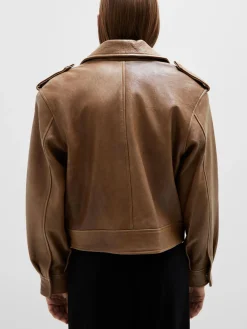 Selected Femme SLF Glove Leather Jacket in Coca Mocha