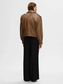 Selected Femme SLF Glove Leather Jacket in Coca Mocha