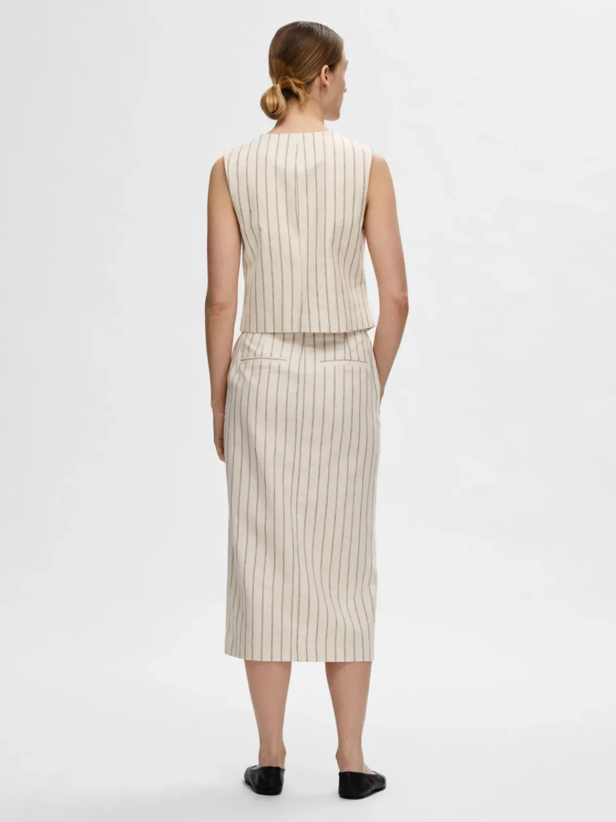 Selected Femme SLF Hilda Pencil Skirt in Pin Stripe Sandshell