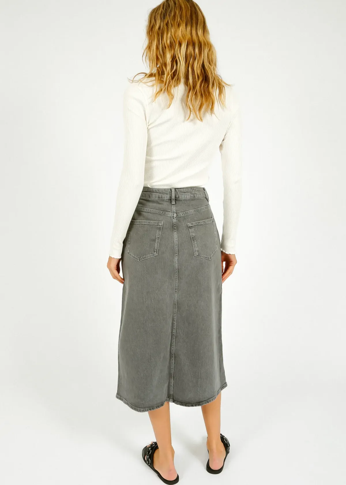 Selected Femme SLF Krista Gerda Denim Skirt in Light Grey