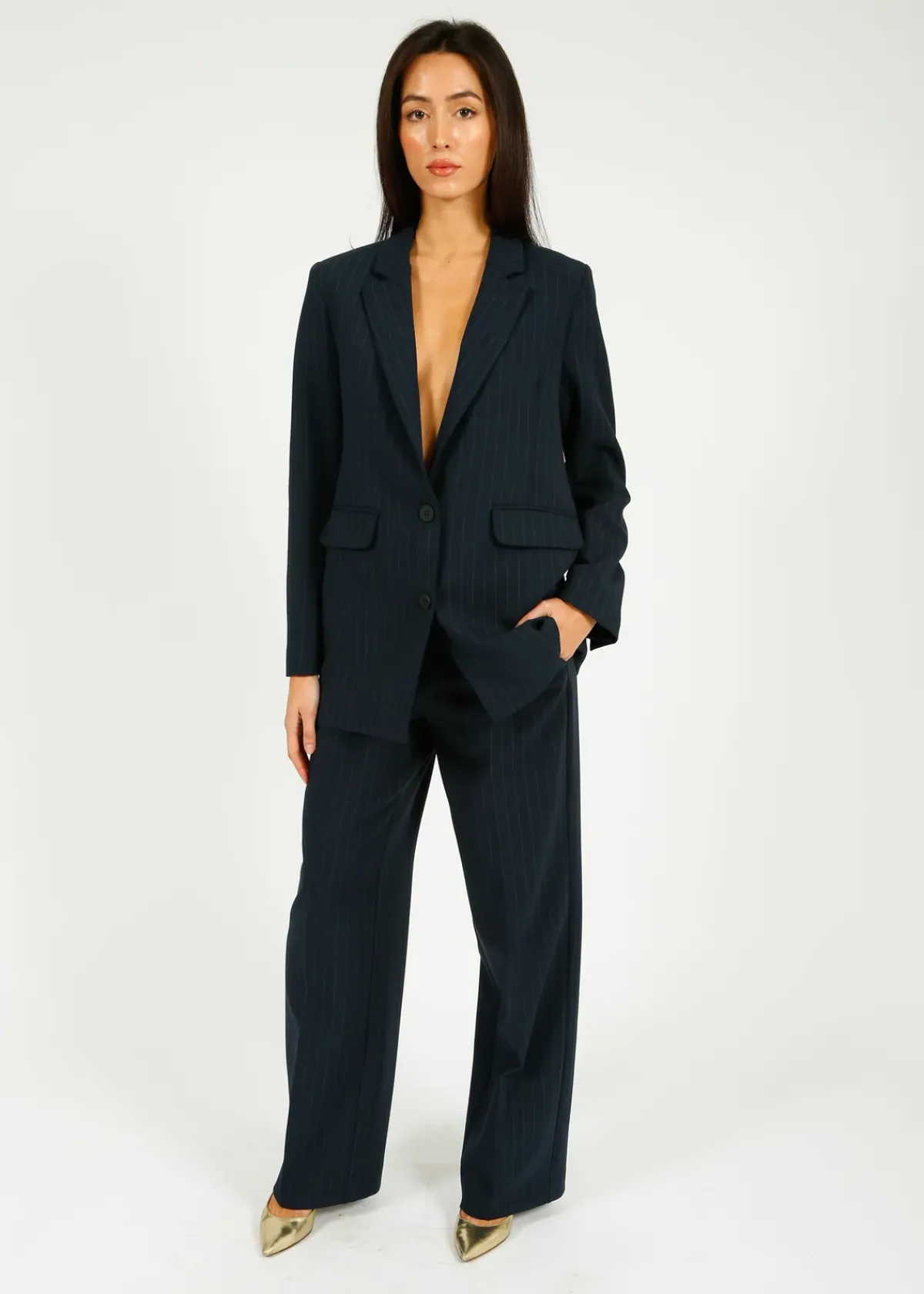 Selected Femme SLF Rita Relaxed Blazer in Dark Sapphire Pin Stripe