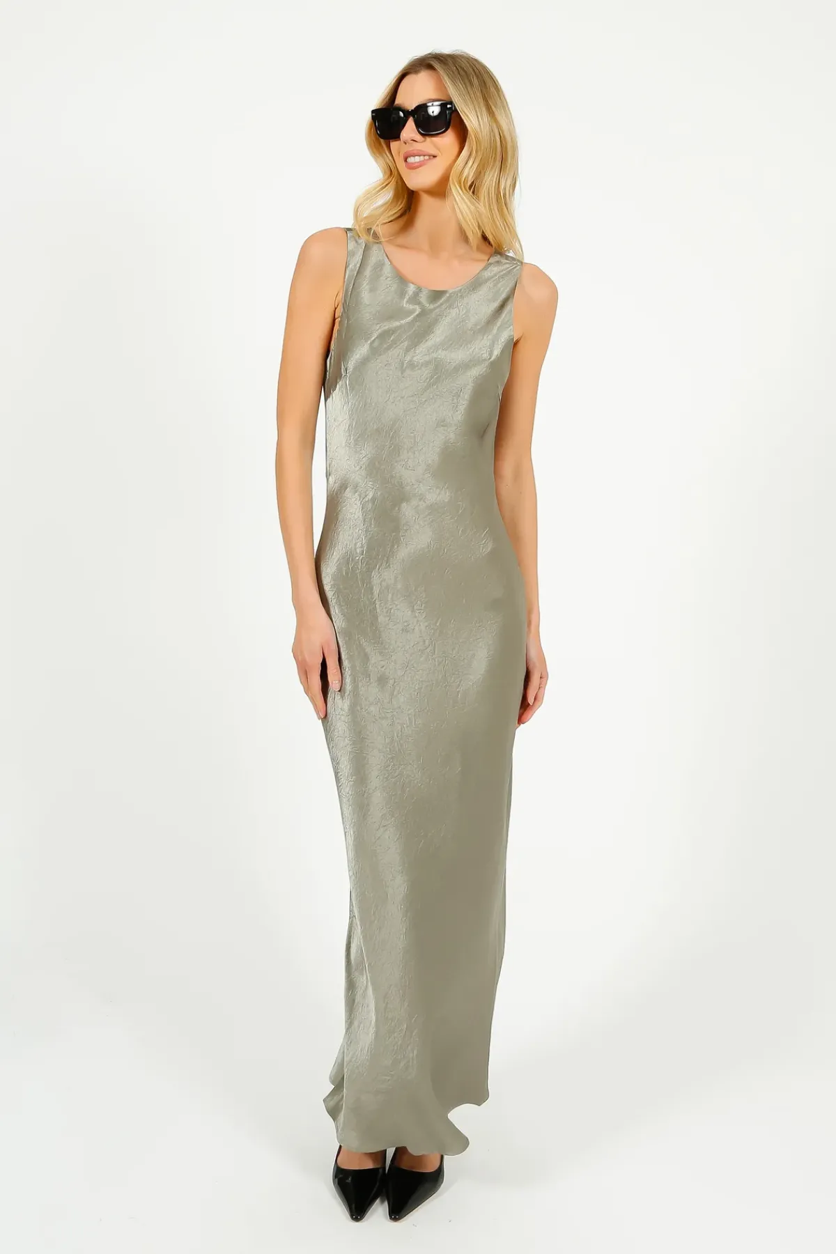 Selected Femme SLF Selene Cowl Back Midi Dress in Vetiver