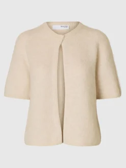Selected Femme SLF Sia Ras SS Rib Knit Cardgan in Birch