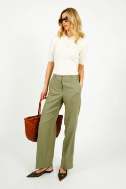Selected Femme SLF Tania Rita Wide Fit Linen Trousers in Vetiver