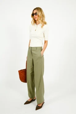 Selected Femme SLF Tania Rita Wide Fit Linen Trousers in Vetiver